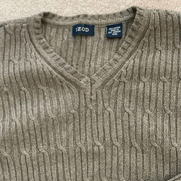 IZOD MUTED OLIVE GREEN V NECK CABLE KNIT SWEATER SIZE XXL - Picture 7 of 11